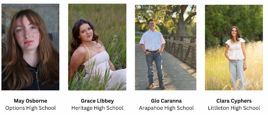 Big congratulations to our featured students! 🎓✨  We are so proud to recognize May Osborne (Options High), Grace Libbey (Heritage High), Gio Caranna (Arapahoe High), and Clara Cyphers (Littleton High). Your hard work and dedication represent the very best of Littleton Public Schools.