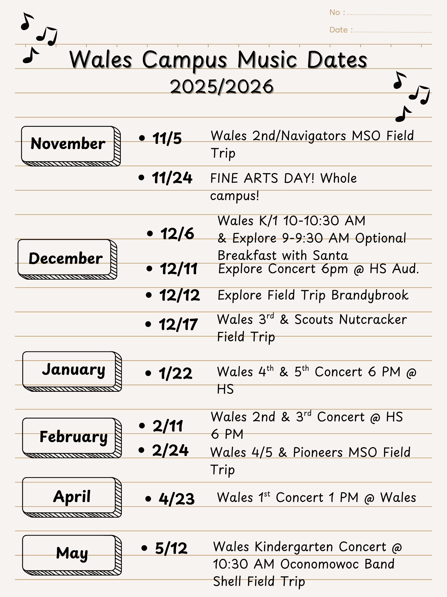 Wales campus music dates