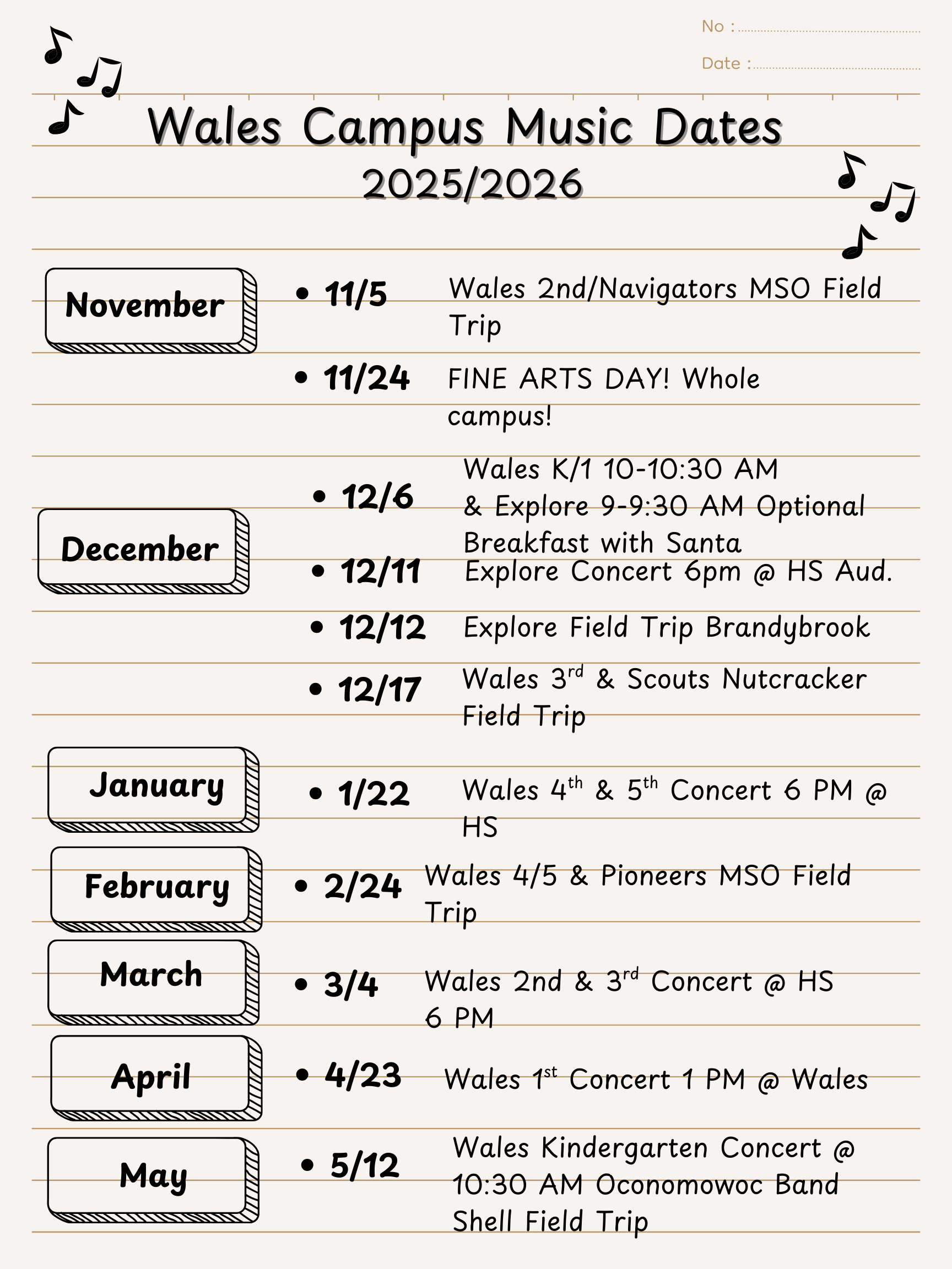 Wales campus music dates
