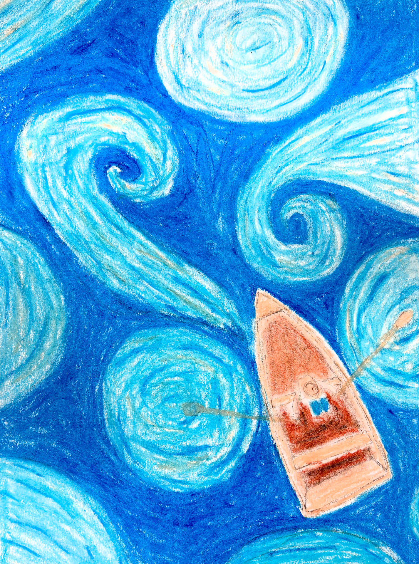 Student artwork of a rowboat