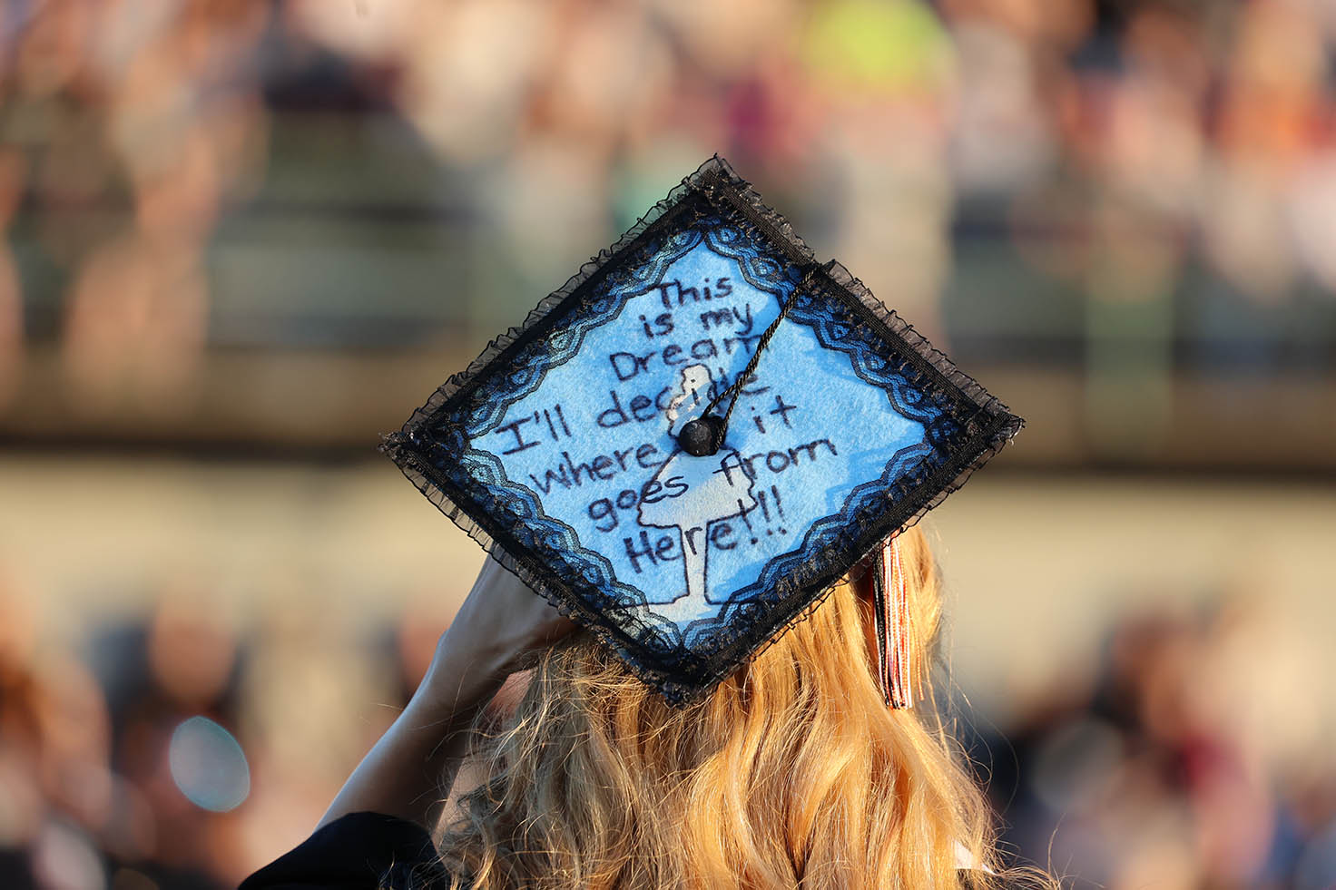 Picture of a graduation cap that reads, 
