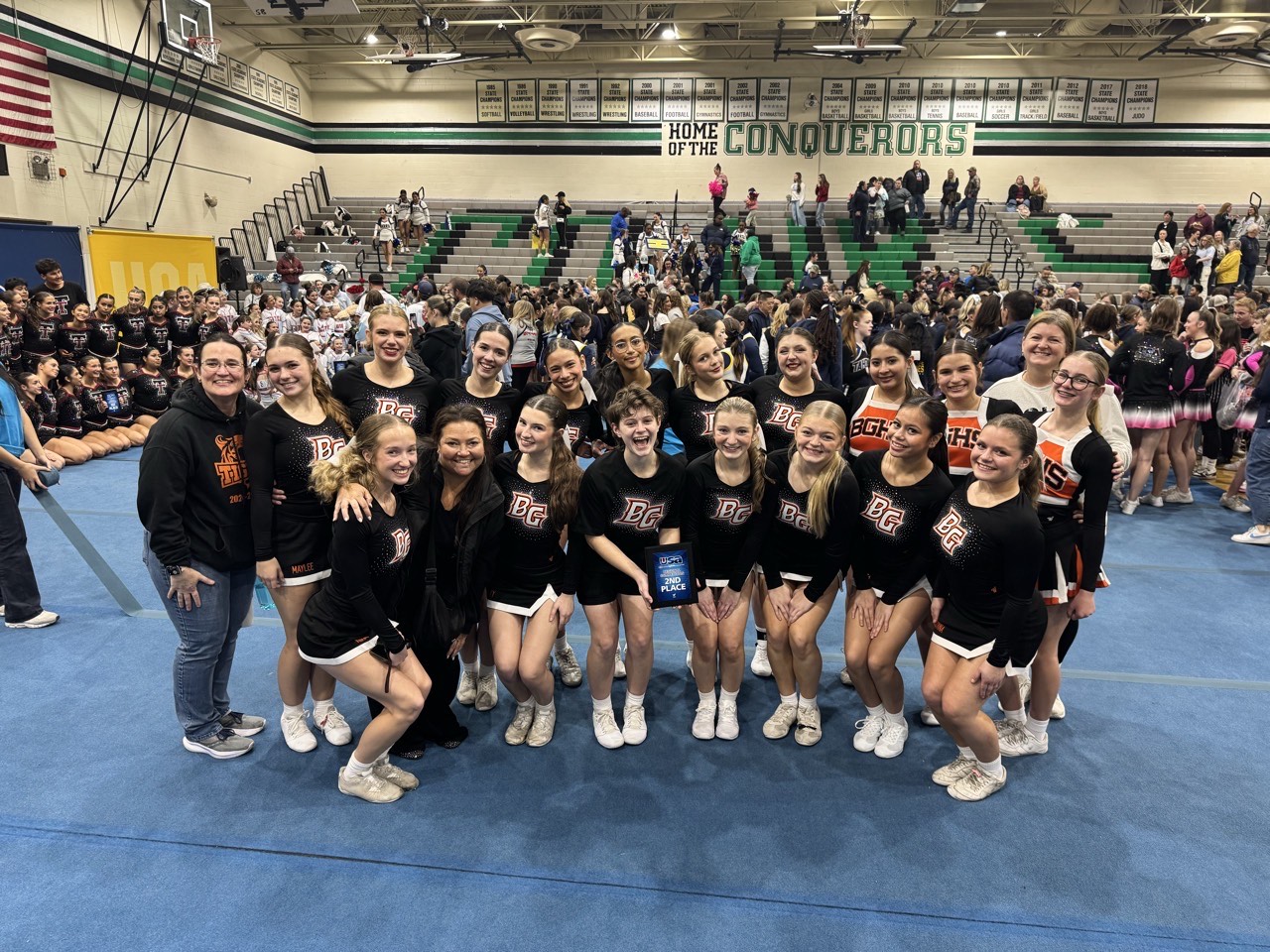 BGHS cheerleaders pose for the camera after a recent competition
