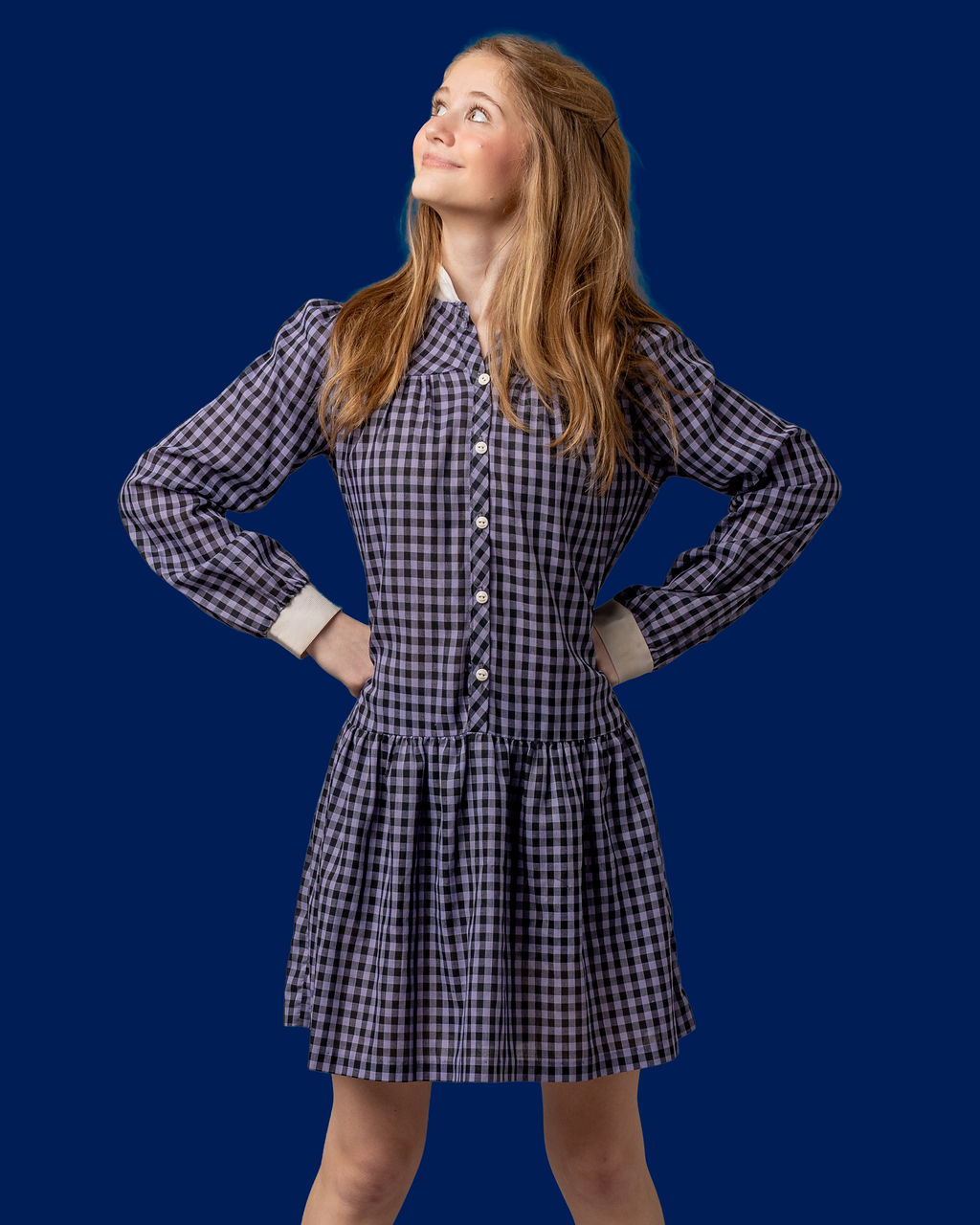 A student in costume for Matilda the Musical