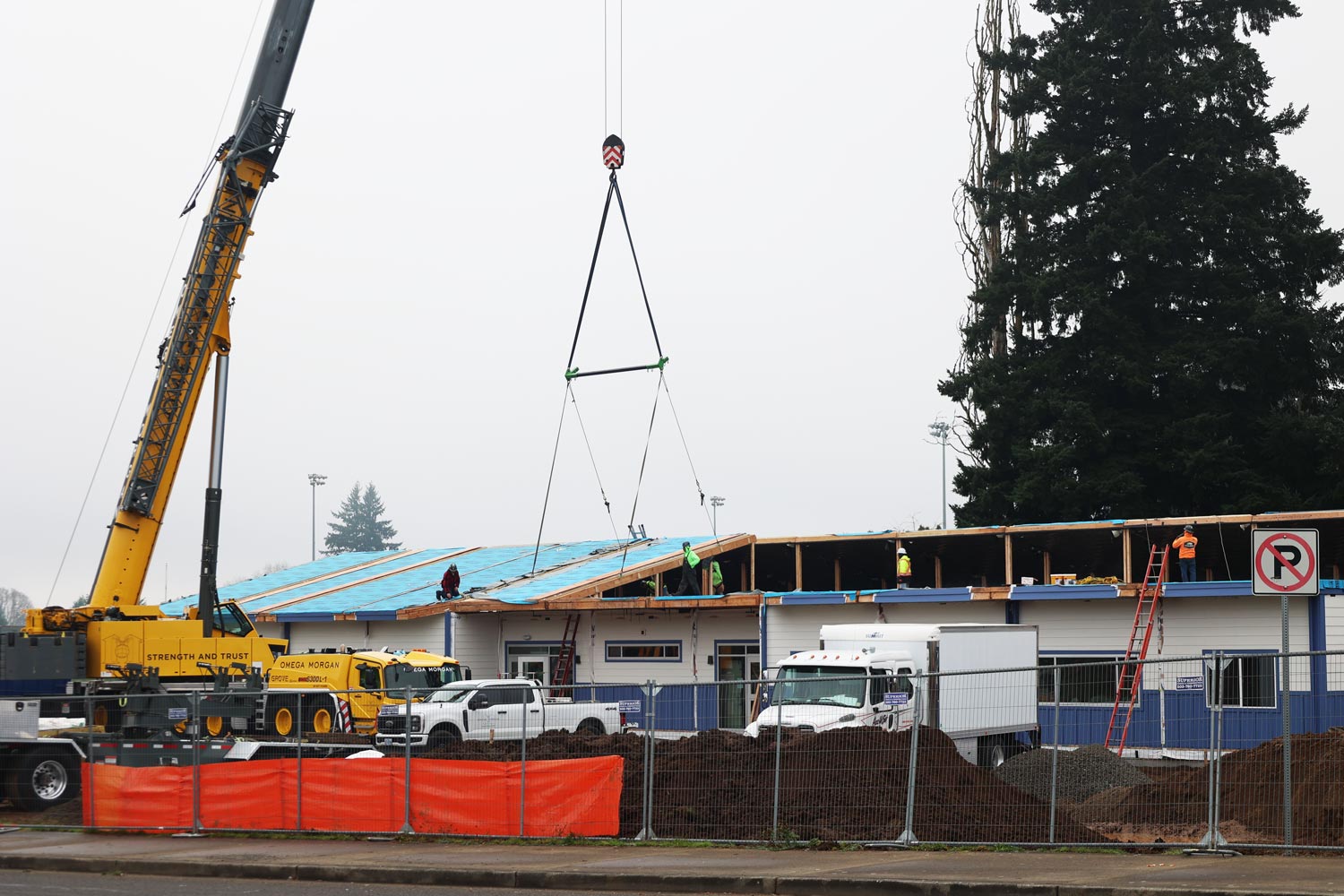 The roof installation is underway