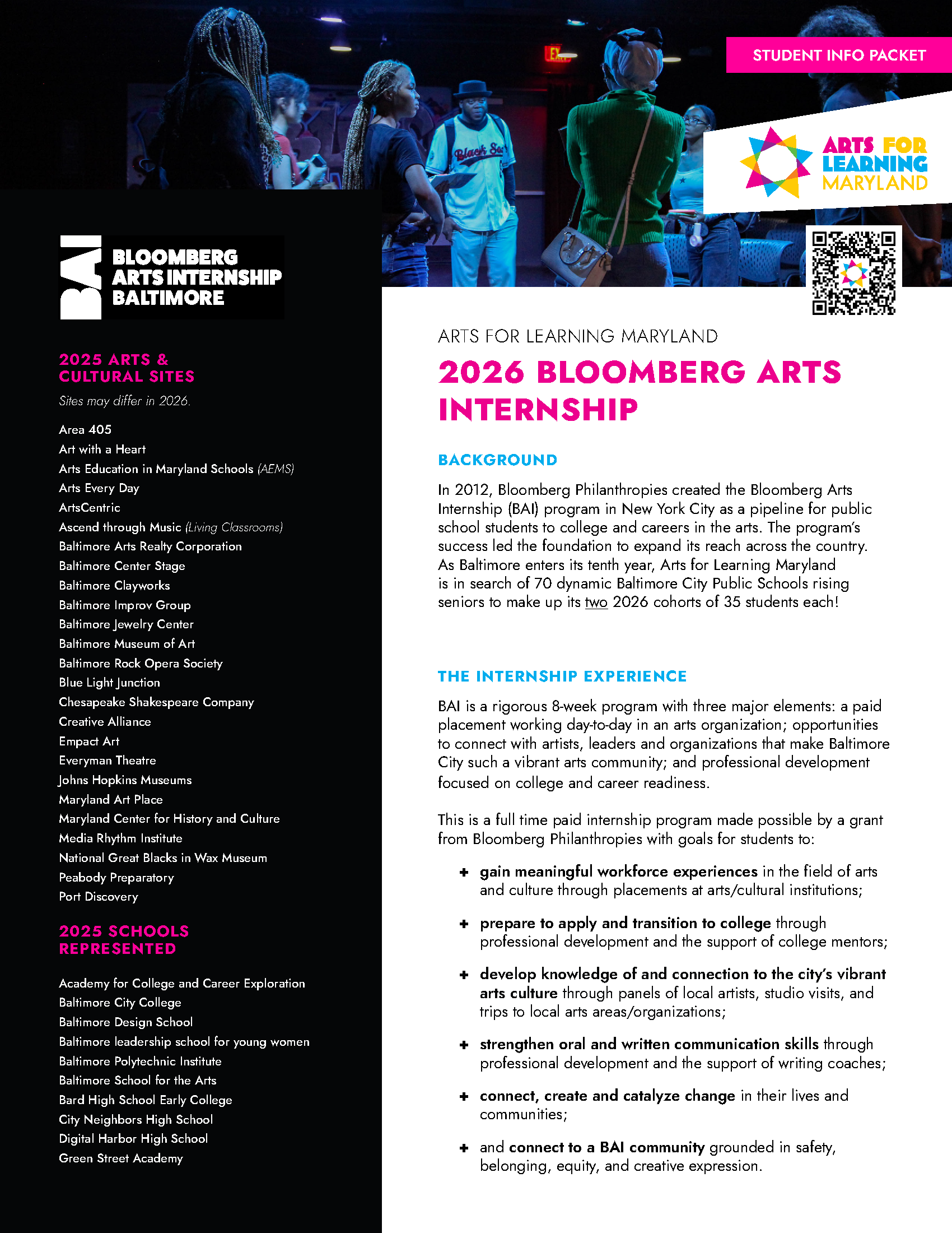 Folleto de la Pasantía artistica Bloomberg BAI