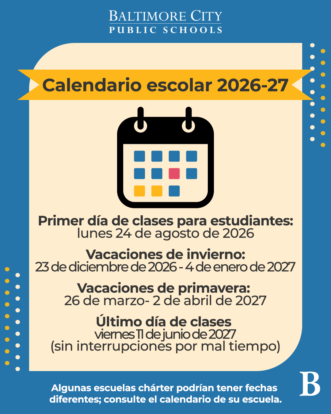 Fechas clave del calendario 2026-27