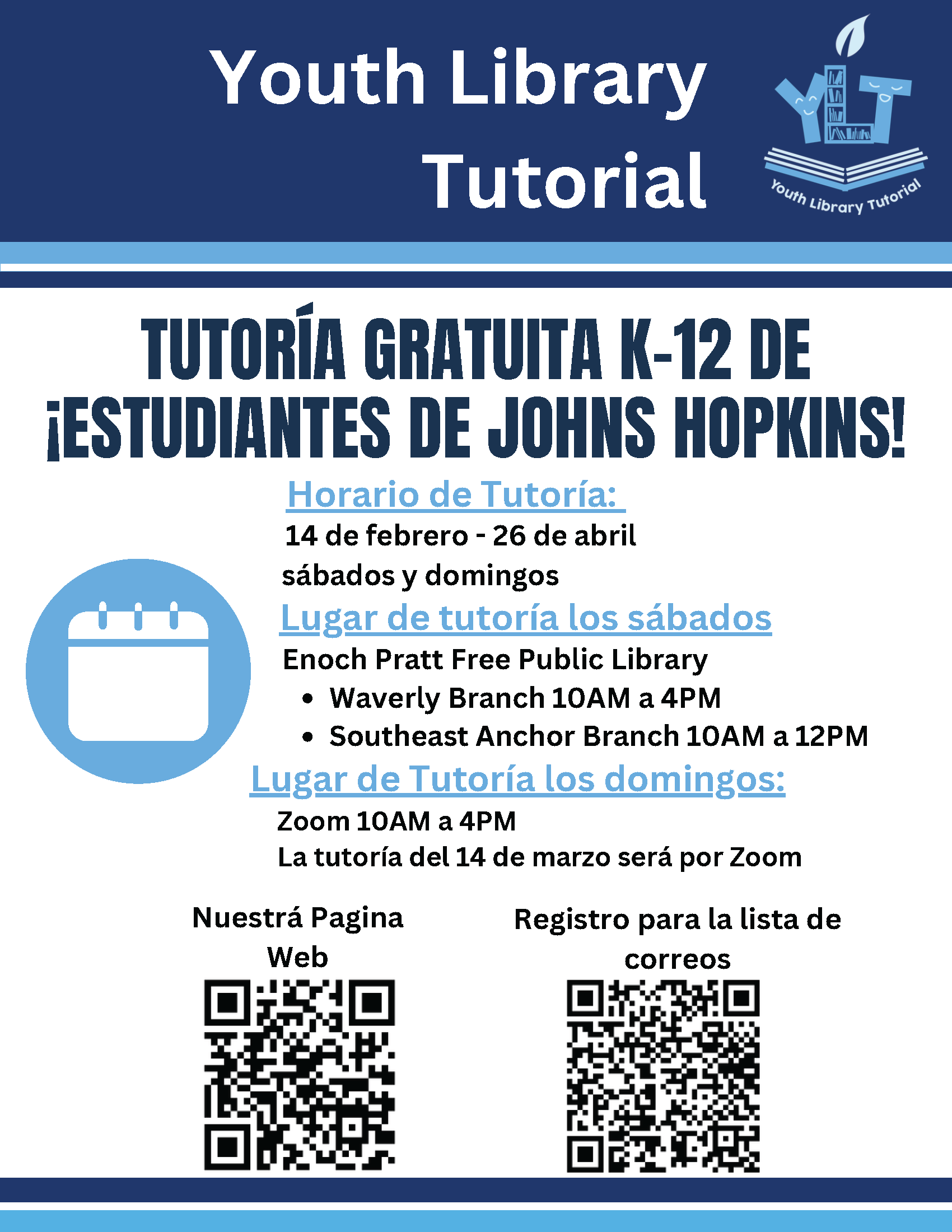 Folleto de las tutorías gratuitas de Youth Library Tutorial