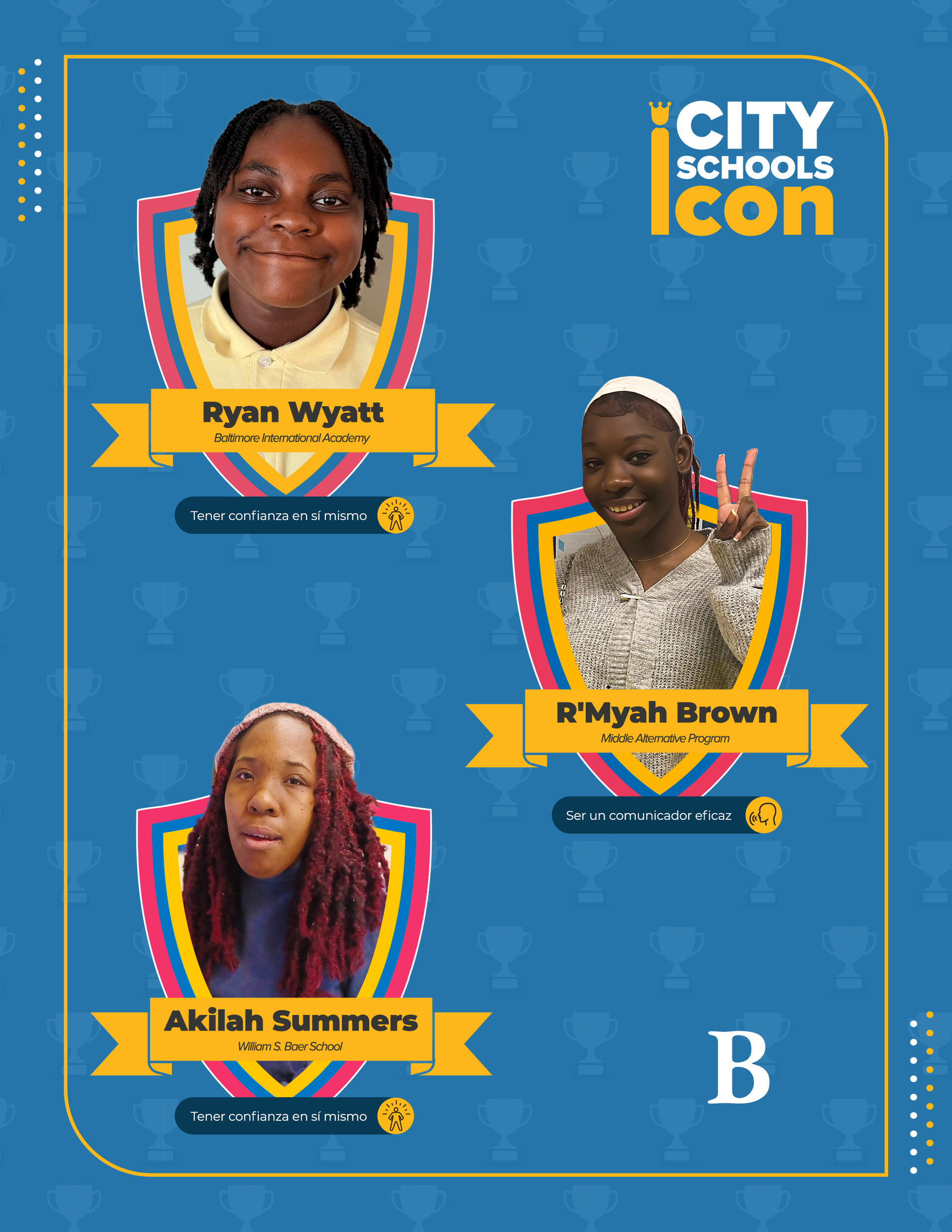 City Schools estudiantes ejemplares: Ryan, R'Myah, and Akilah