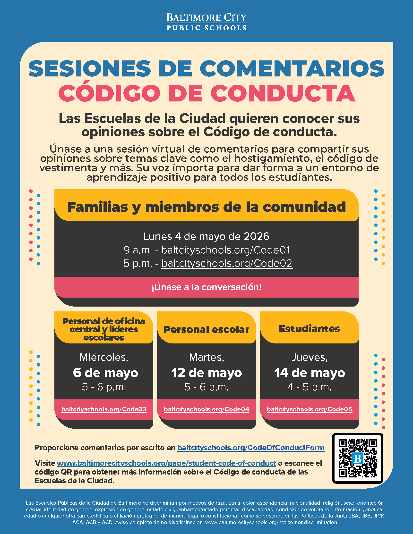 Folleto: Sesiones de comentarios sobre el Código de Conducta