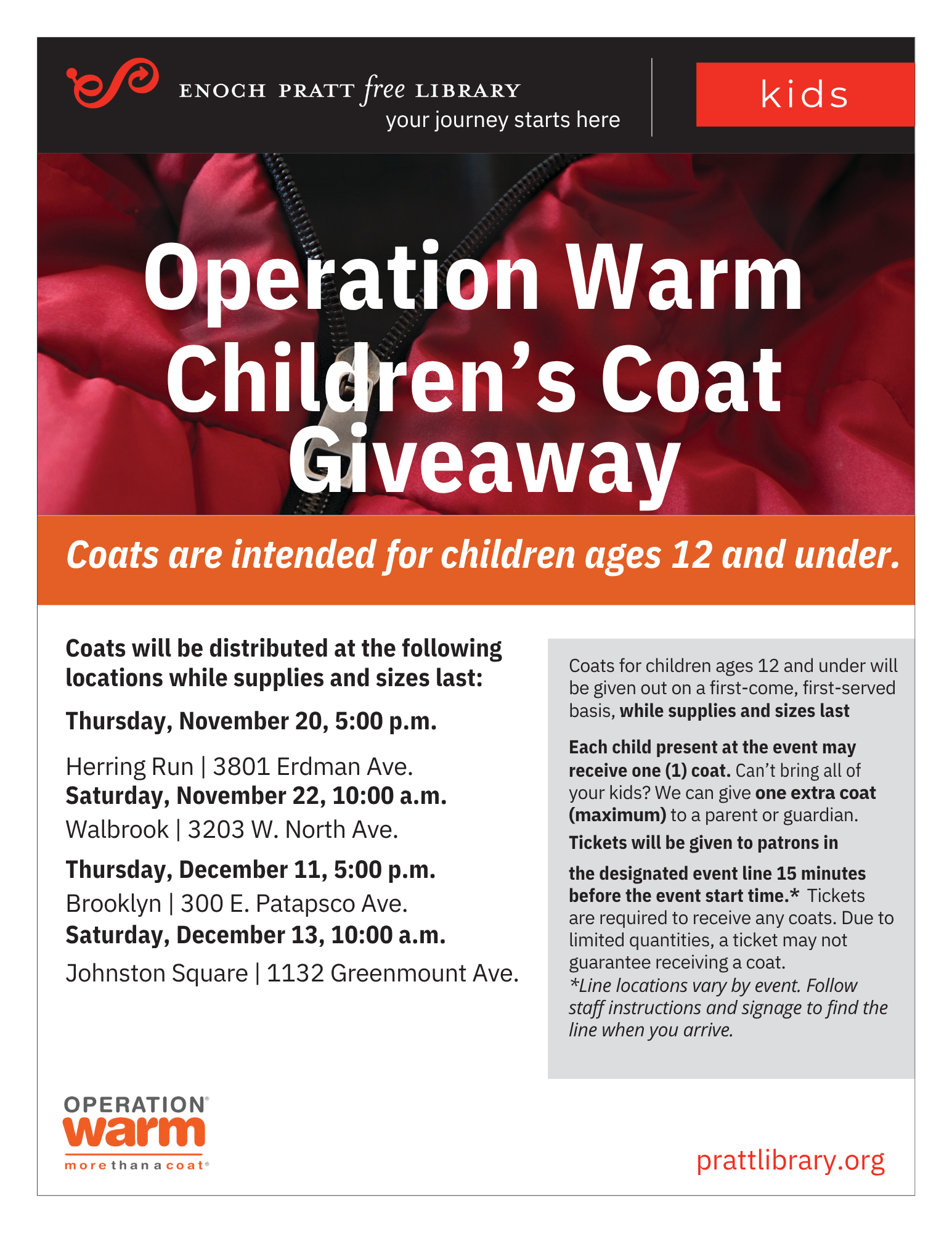 Flyer - Operation Warm Children's Coat Giveaway
