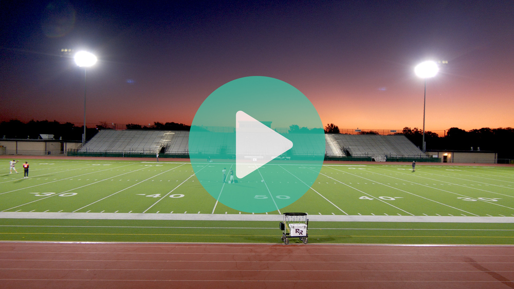 Football field with video play emblem