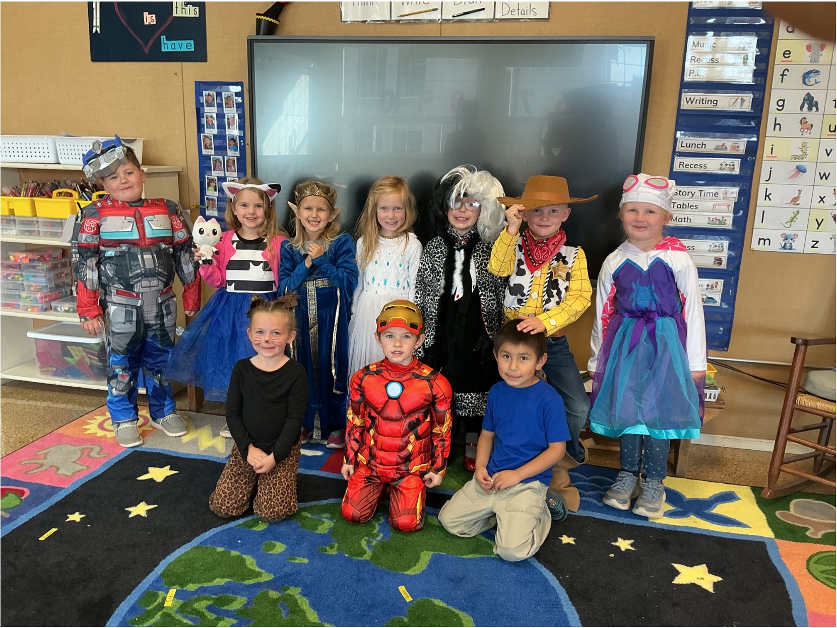 Kindergartners in Halloween costumes