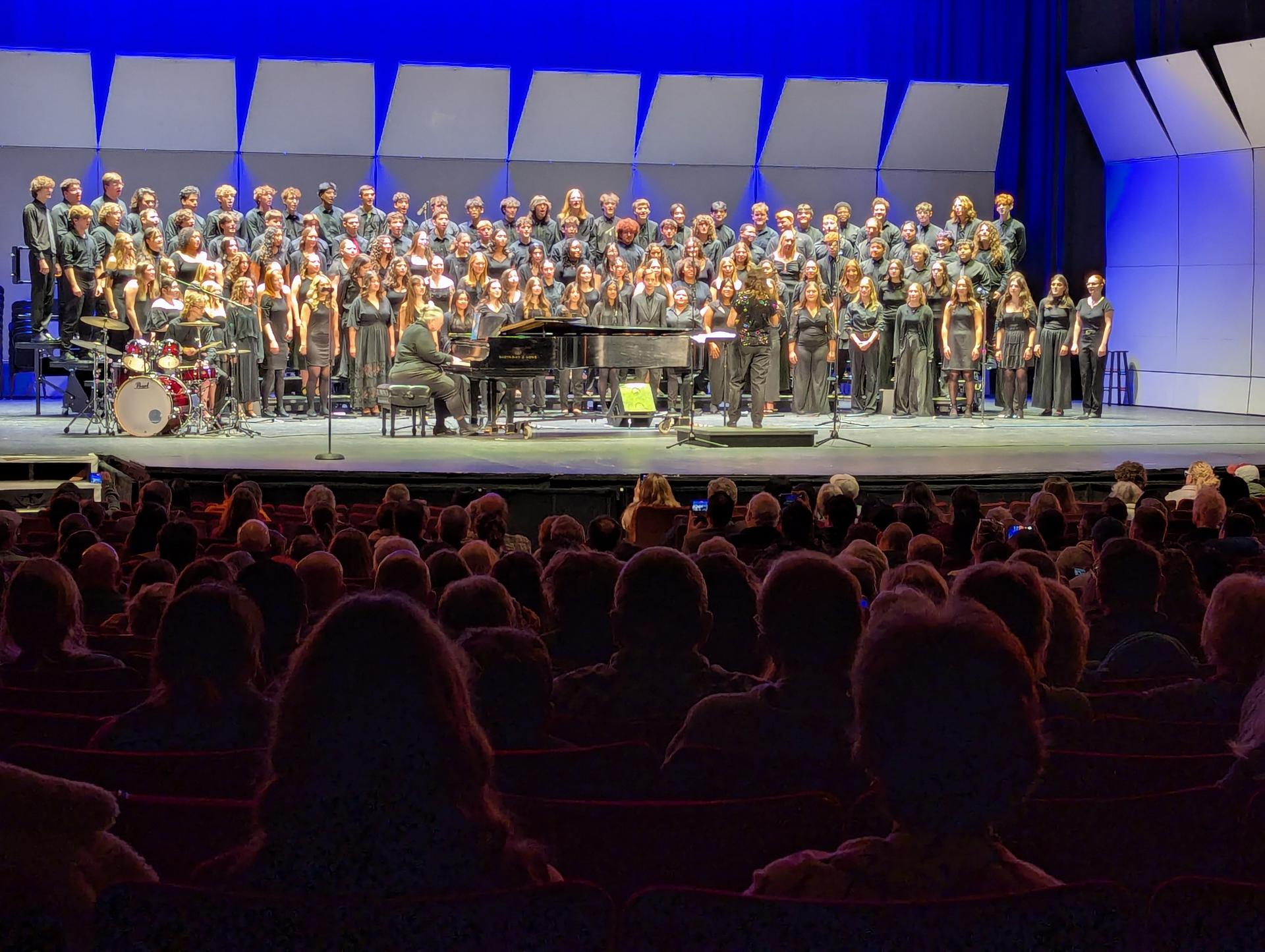 Three RCS students on stage at Proctors Theatre, Schenectady