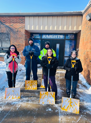 Our amazing custodian crew clearing the sidewalks