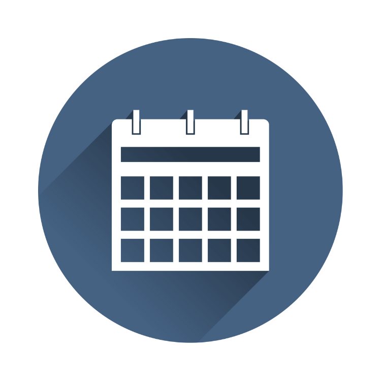 Blue and white calendar icon.
