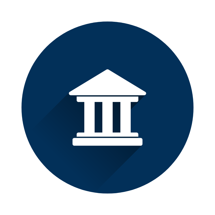 Blue and white city hall icon.