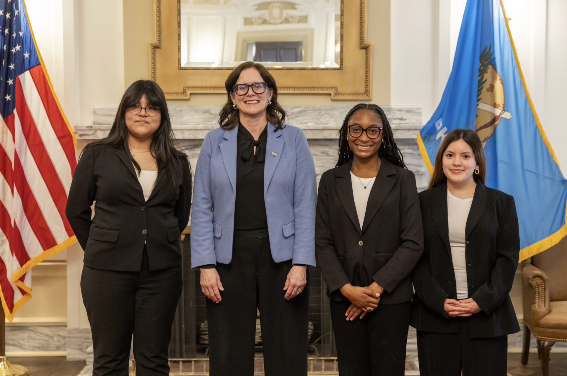 Group photo of students at the capital with senator kirt