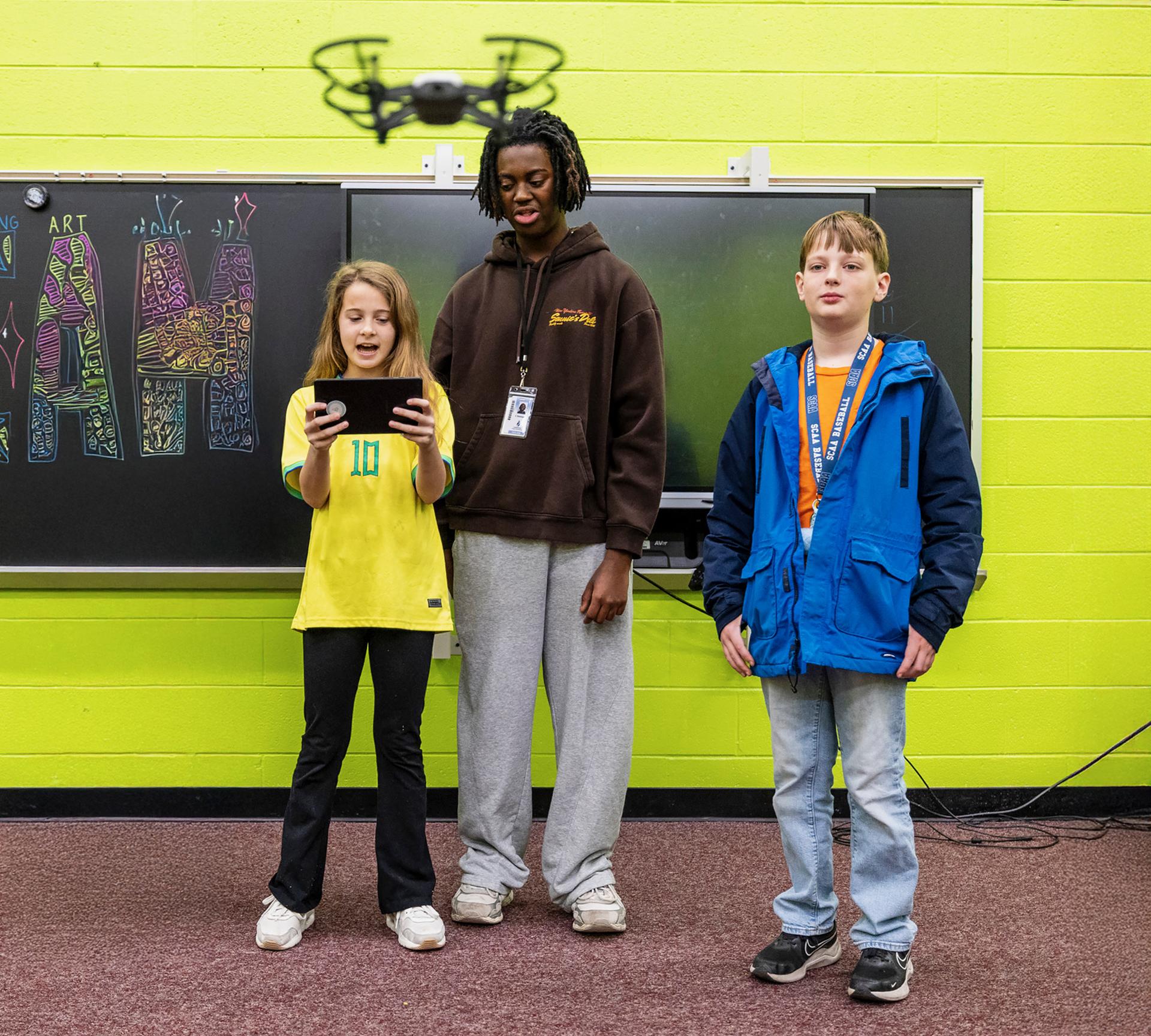 Students flying a drone