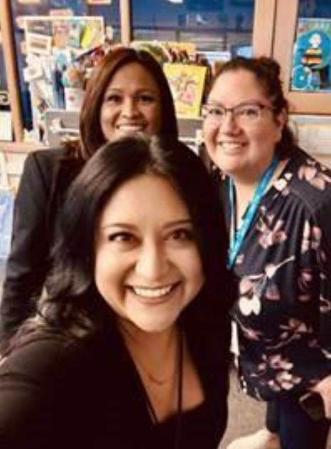 Dr. Marissa Winmill, Irene Aguilar, and Sabrina Baze during the presentations to students about education and career pathways.