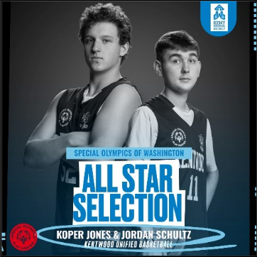 Kentwood Unified Basketball athletes Koper Jones and Jordan Shults who will be representing KW as members of the Special Olympics of Washington All-Star Unified Basketball team.