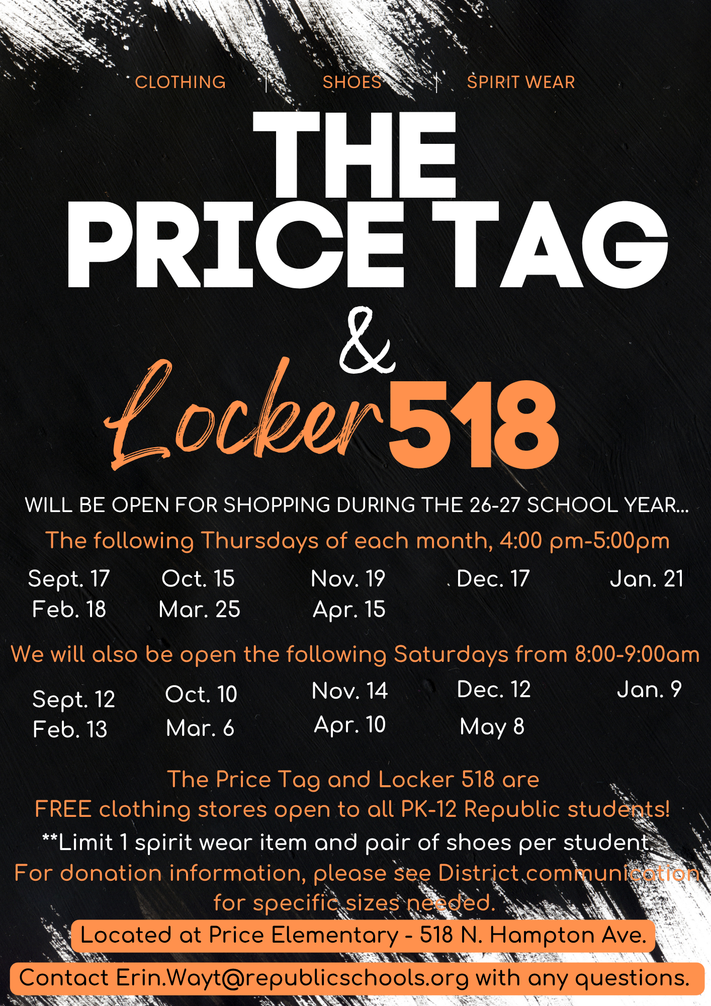 Shopping schedule flyer for 