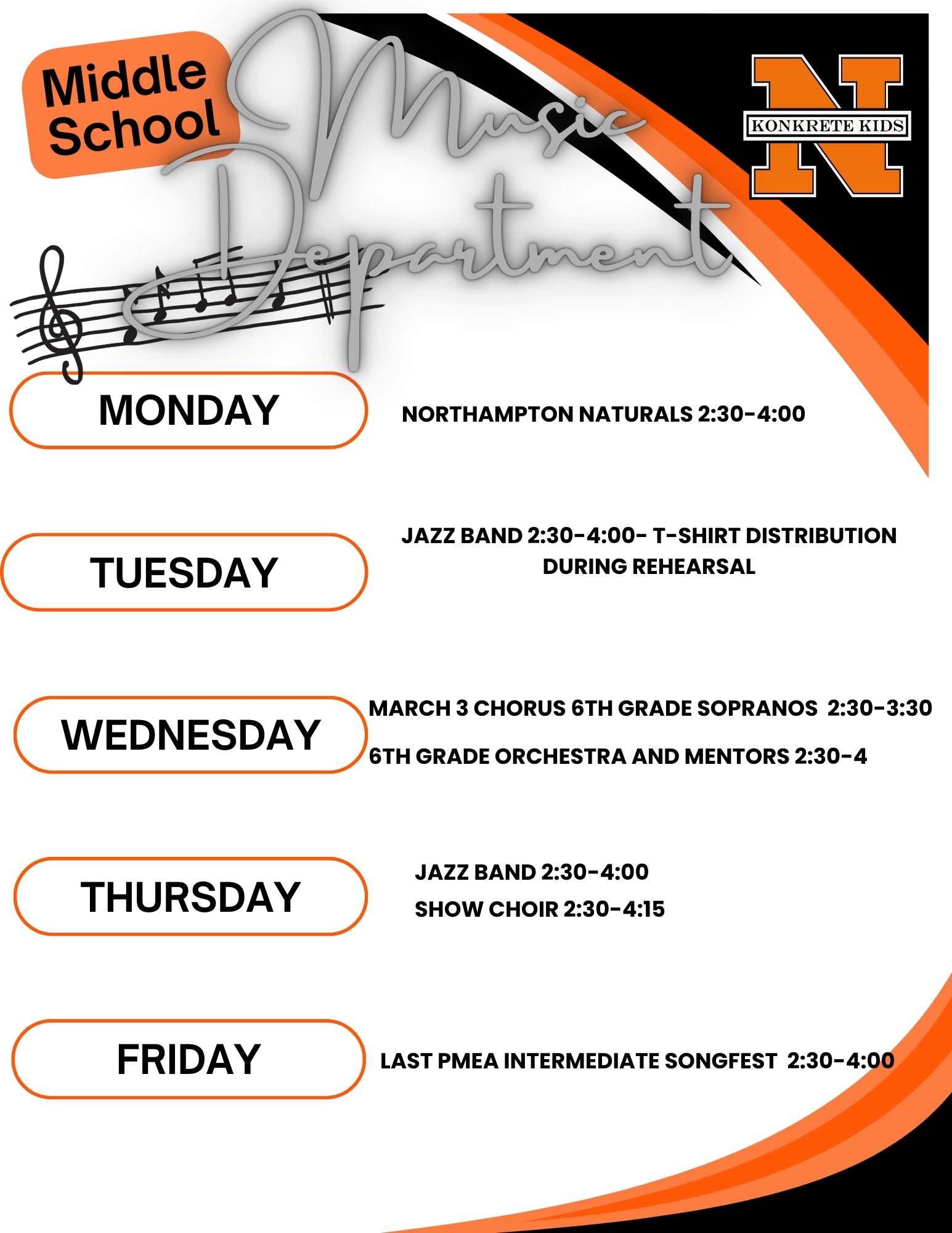 Music Department Weekly listing of events.