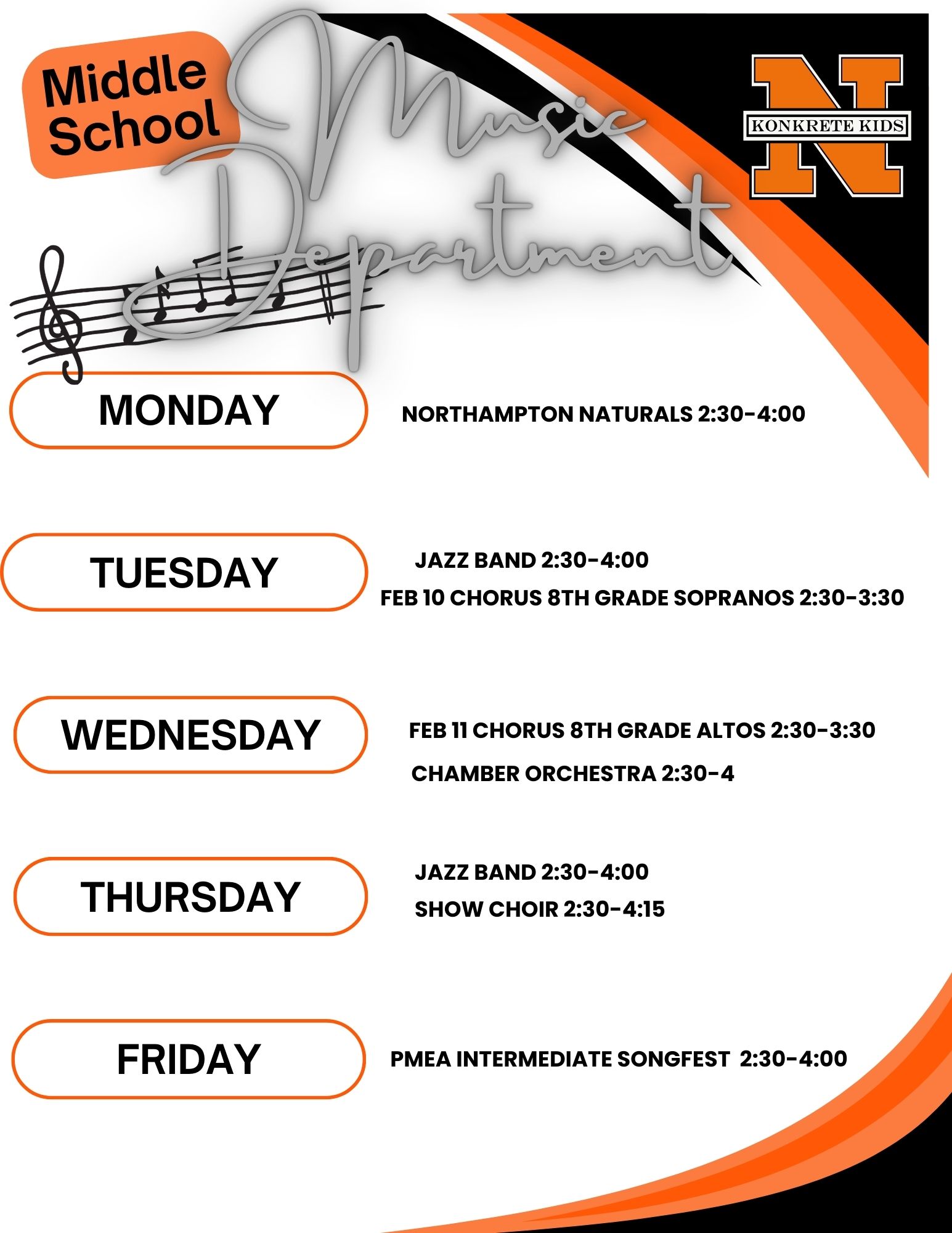 Music Department Weekly listing of events.