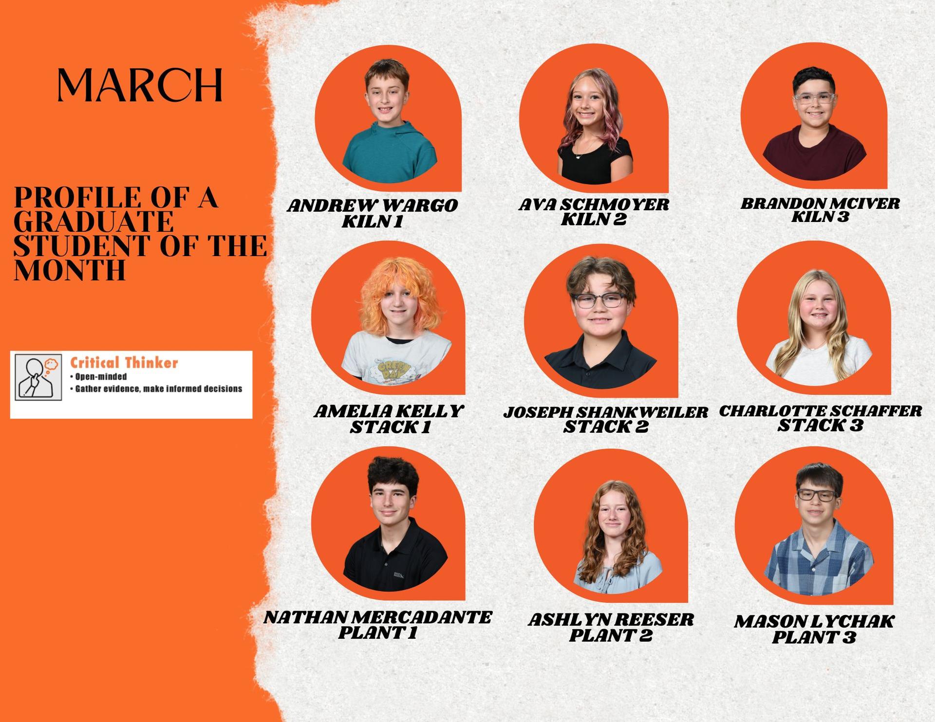 9 students earned student of the month for March