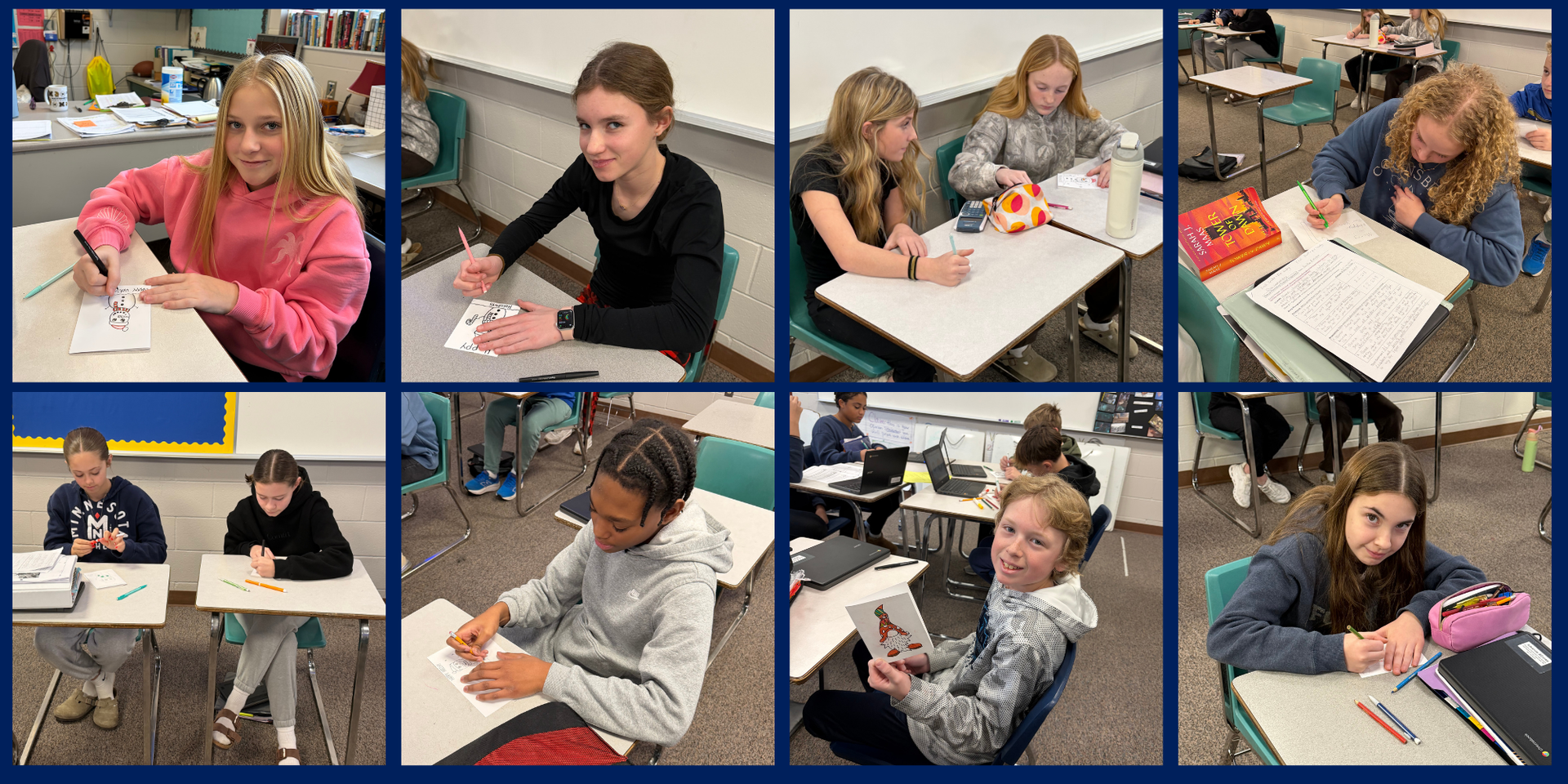 Students making holiday cards for the community