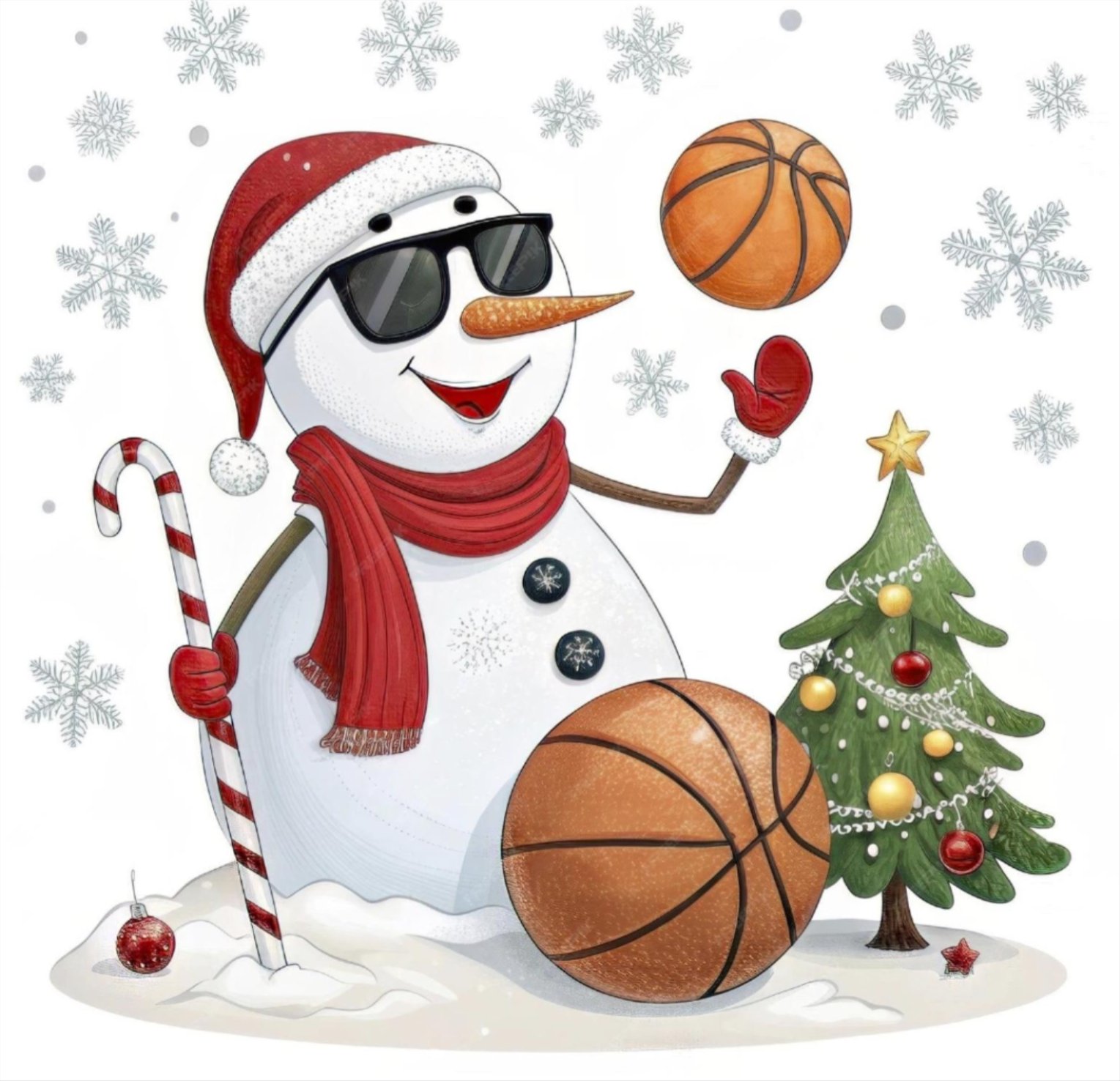 Snow person with basketballs