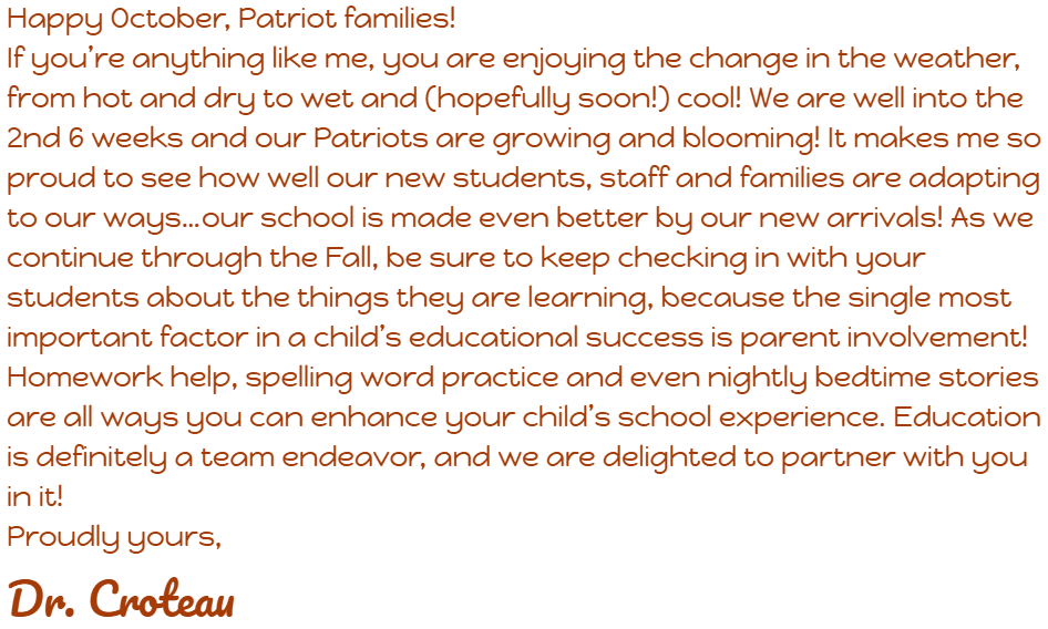 A text box with a white background and black text. It reads about parent involvement in children's education.