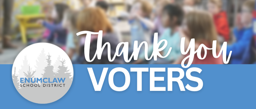 Thank you voters with the ESD logo and blurred photo of a classroom in the background