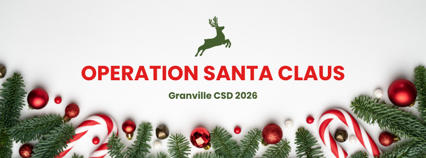 A holiday image that says Operation Santa Claus. Details are in the GranvilleCSD.org/news or GranvilleCSD.org/events for 10/28