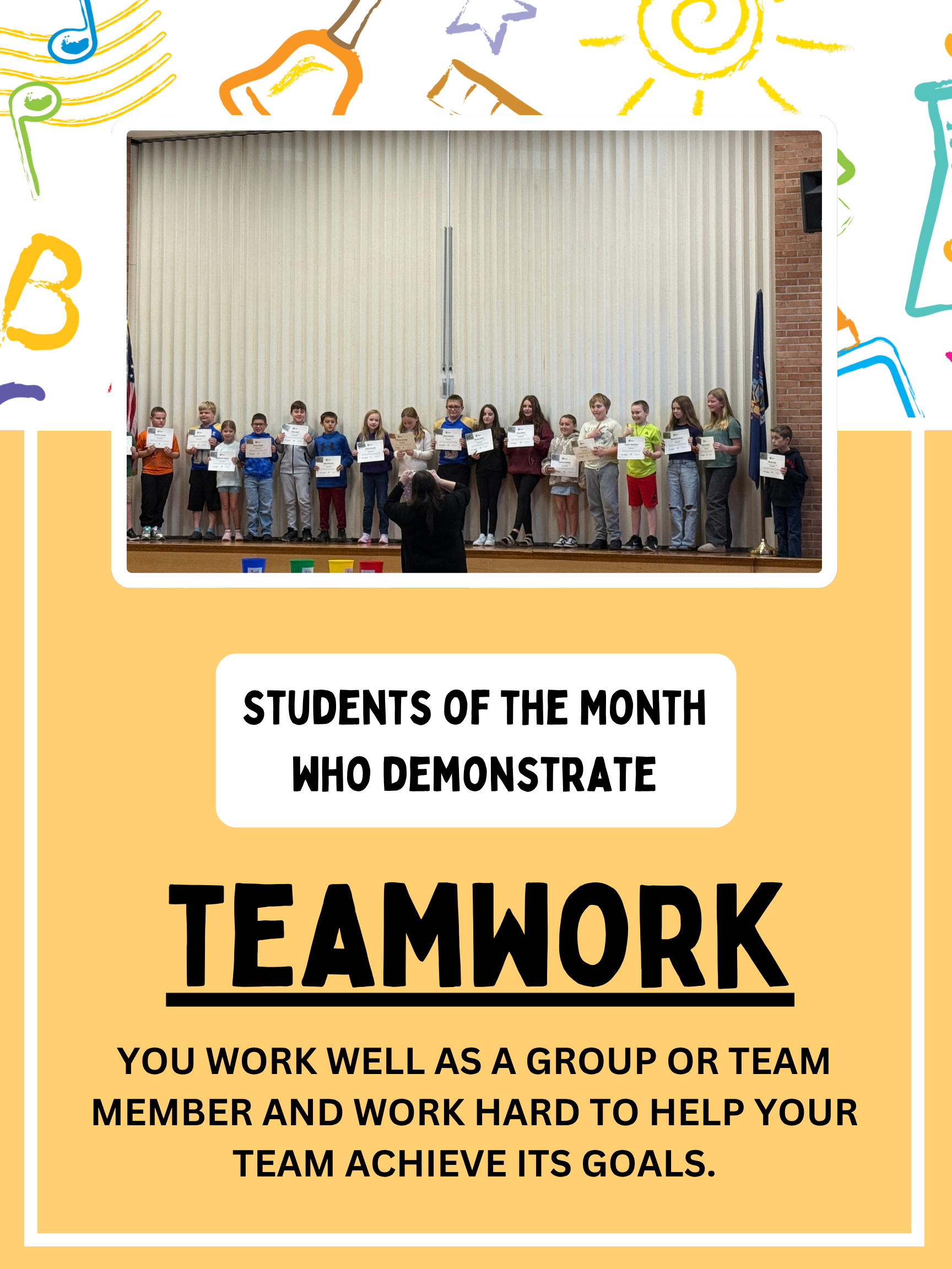 A group of GES students who demonstrate teamwork. Teamwork is defined as a you work well as a group or team member and work hard to help your team achieve its goals. 