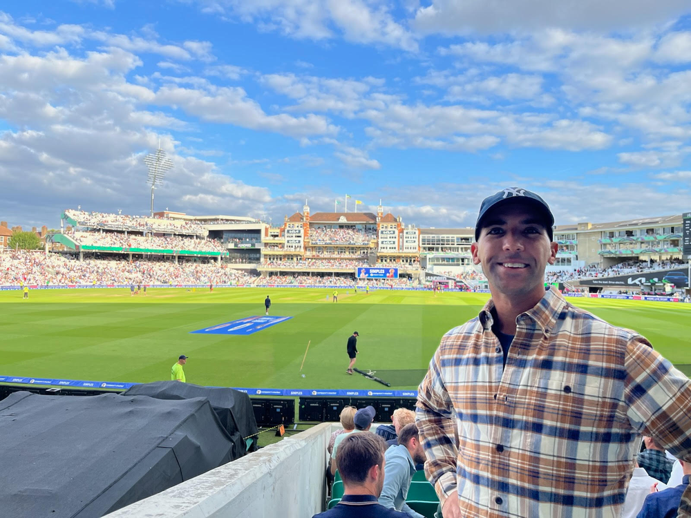 A picture of Mr. Rochlani at The Oval, one of the premier Cricket Grounds (aka Field) in the world, in London, England