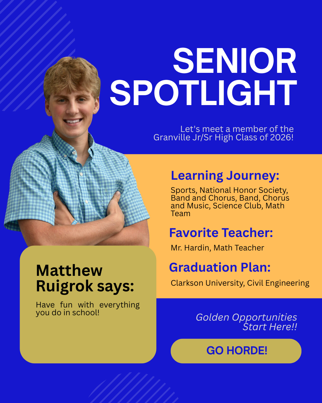 Matthew Ruigrok is heading Clarkson University. 