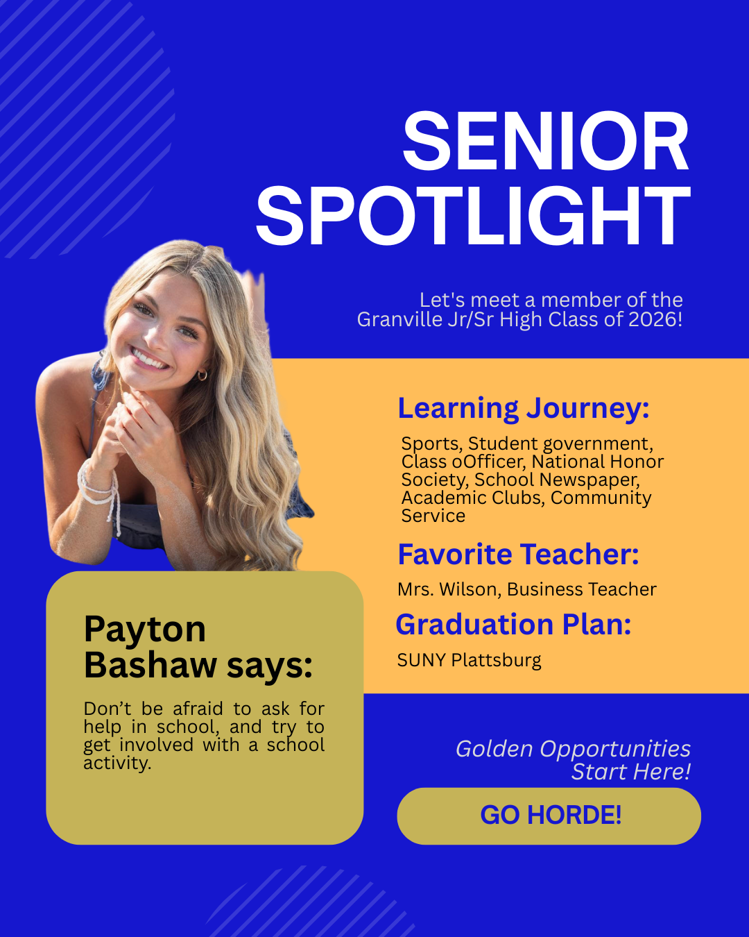 Payton Bashaw is going to SUNY Plattsburg