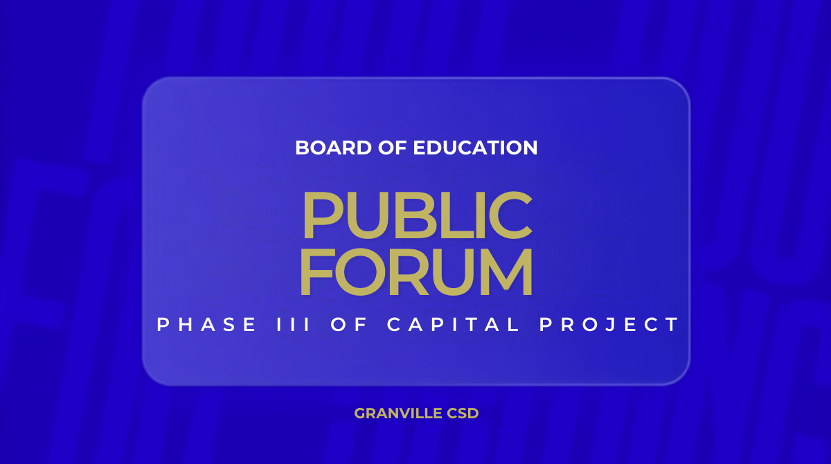 A blue image with gold and white font that says Public Forum for Phase 3 of the Capital Project