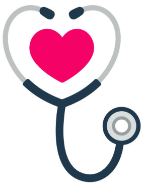 A stethoscope with a red heart inside its earpieces and a blue, silver, and gray color scheme.