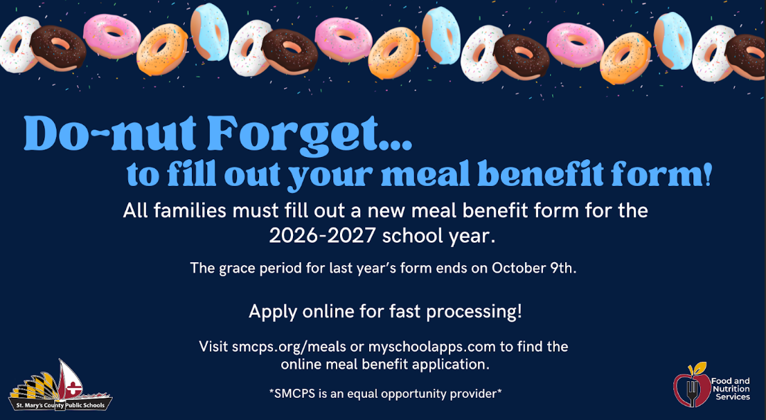 Poster with blue background and donuts. Text reads: 
