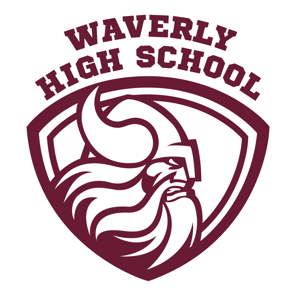 Waverly High School logo features a Viking face with a white beard and horns, set within a shield shape.