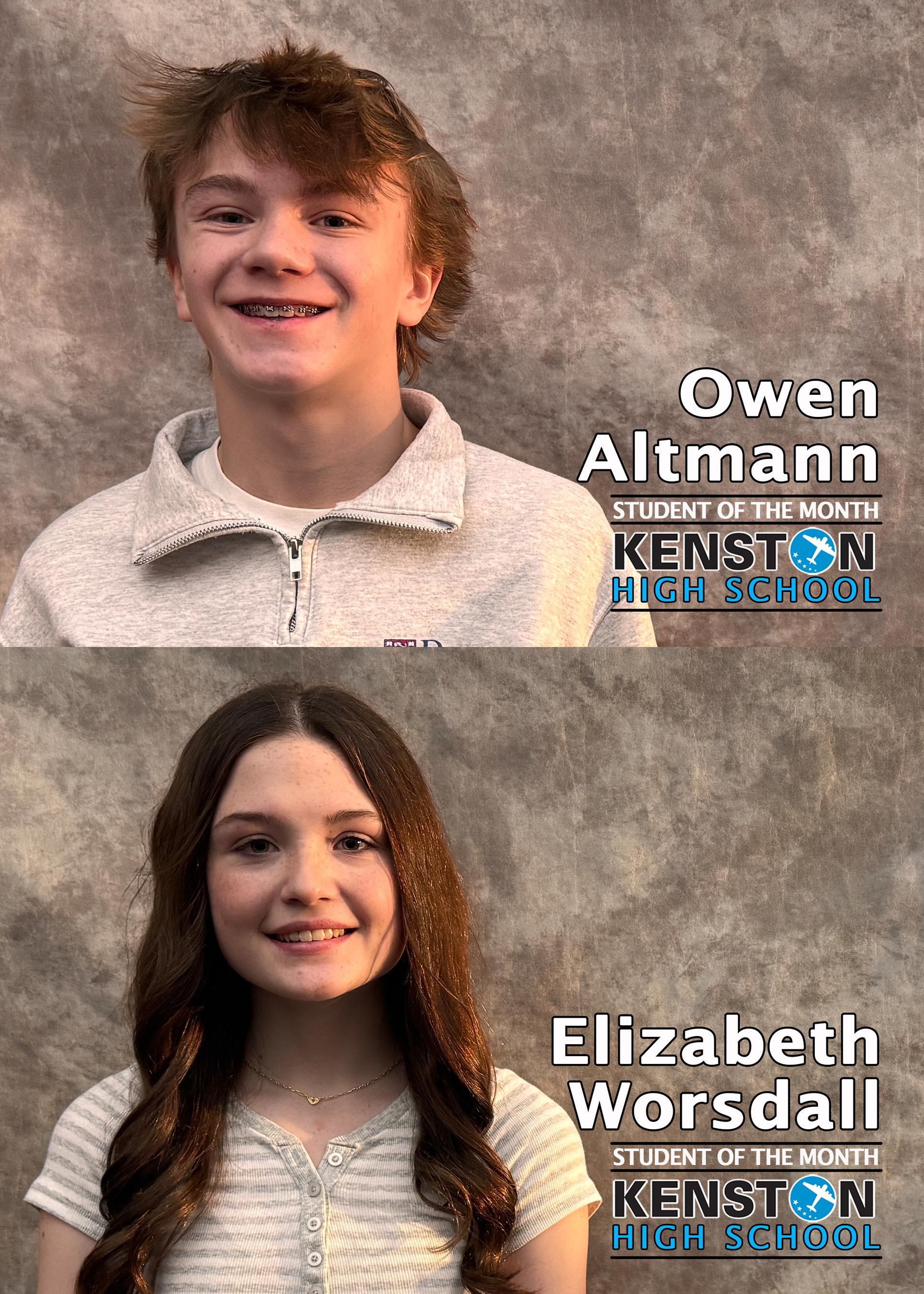 Owen Altman & Elizabeth Worsdall Students of the Month - Grade 8