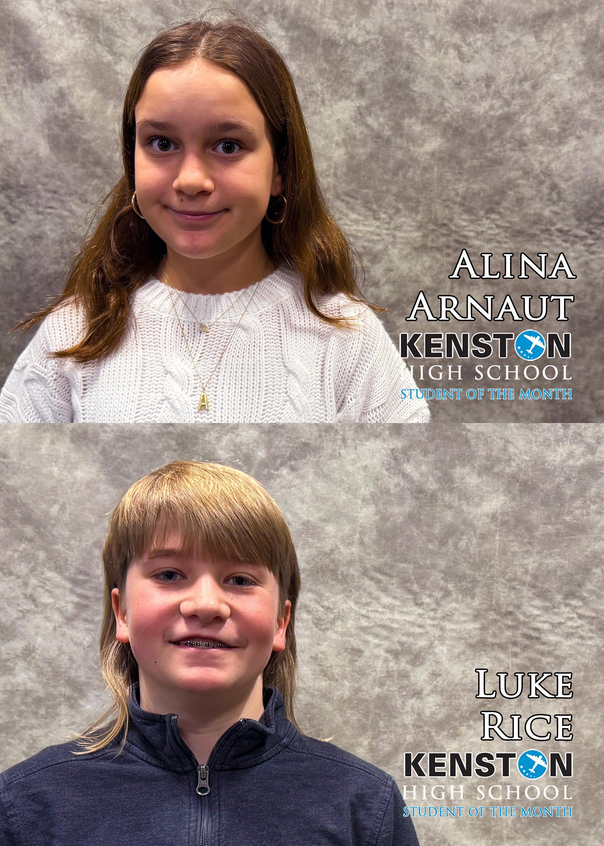 Individual Student of the Month pictures of Alina Arnaut & Luke Rice