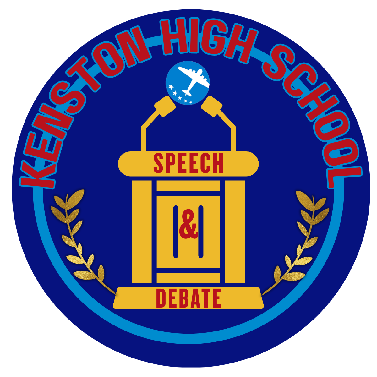 Academic seal with a podium. Text reads Kenston High School Speech & Debate