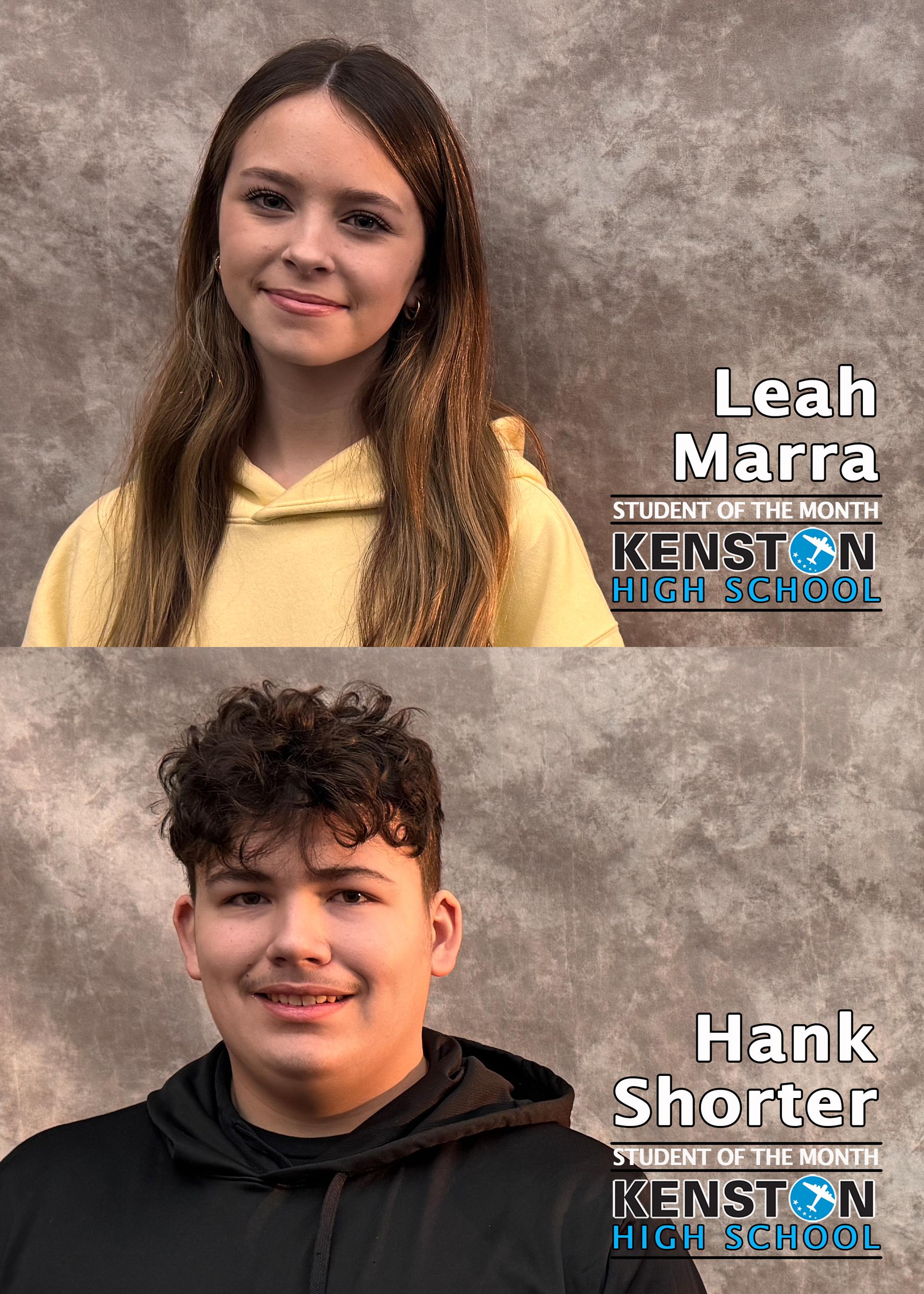 Leah Marra & Hank Shorter KHS Students of the Month - Grade 9