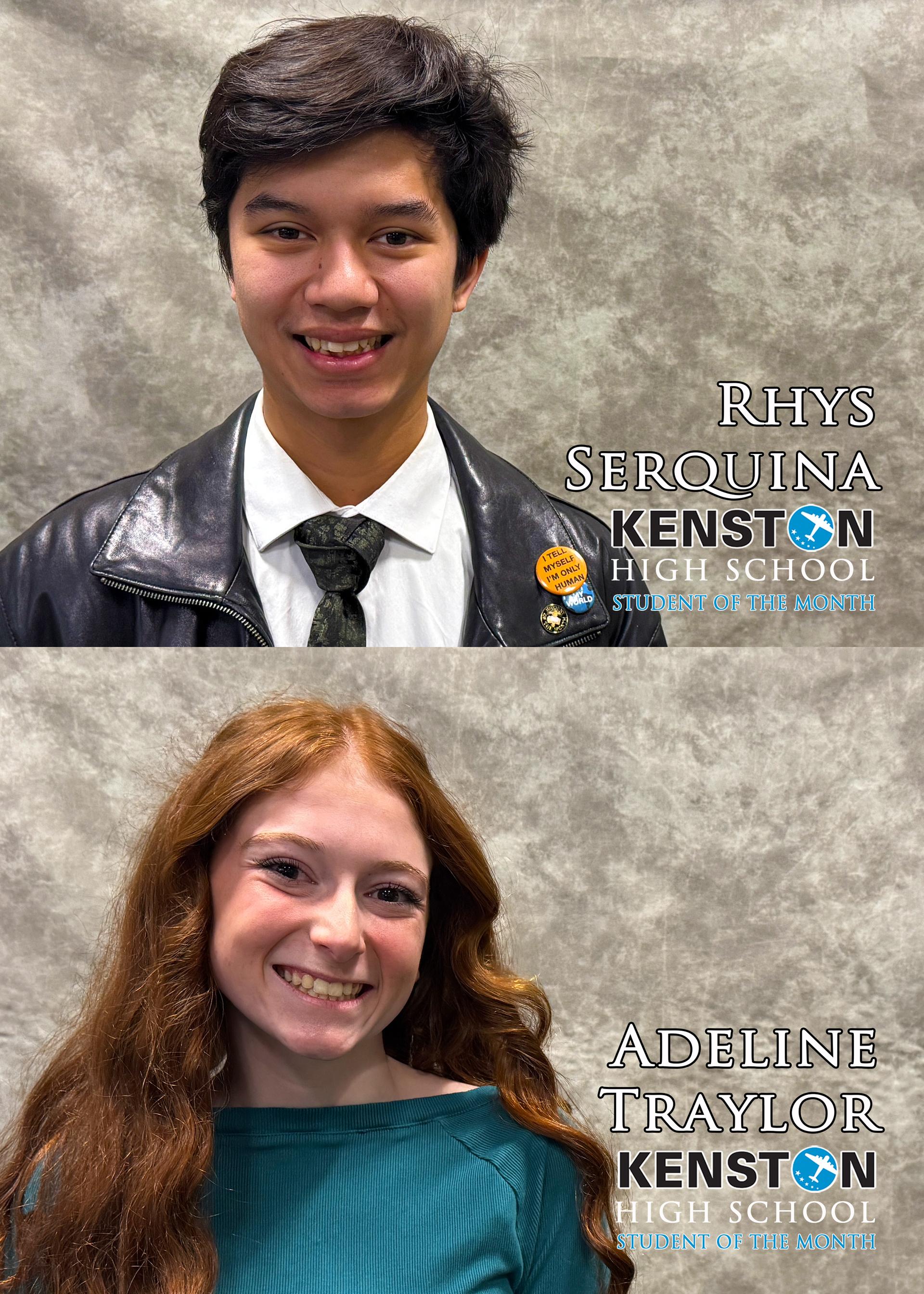 Individual Student of the Month pictures of Rhys Serquina & Adeline Traylor