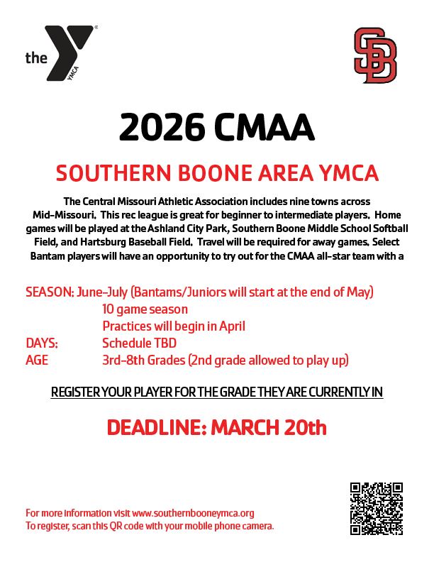 2026 CMAA Baseball/Softball from Southern Boone Area YMCA