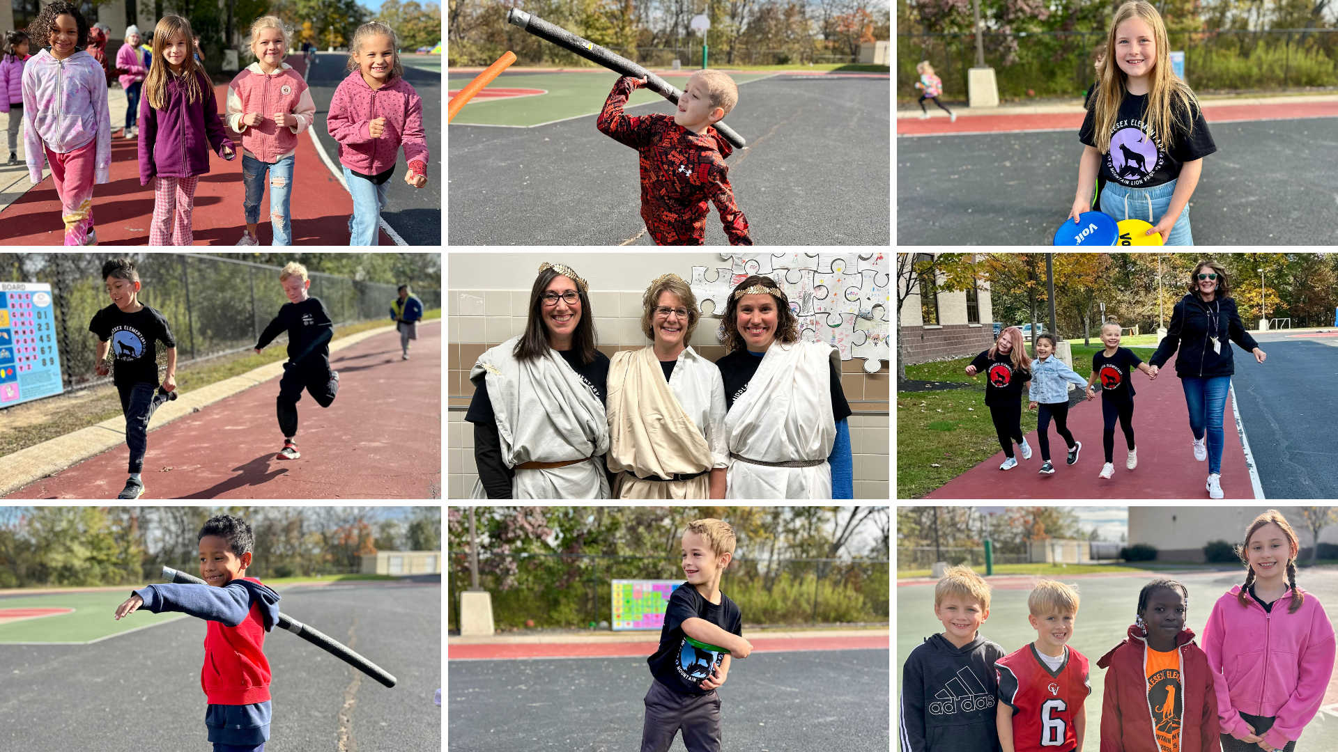 Collage of pictures from Middlesex Elementary's second grade Greek Olympics.