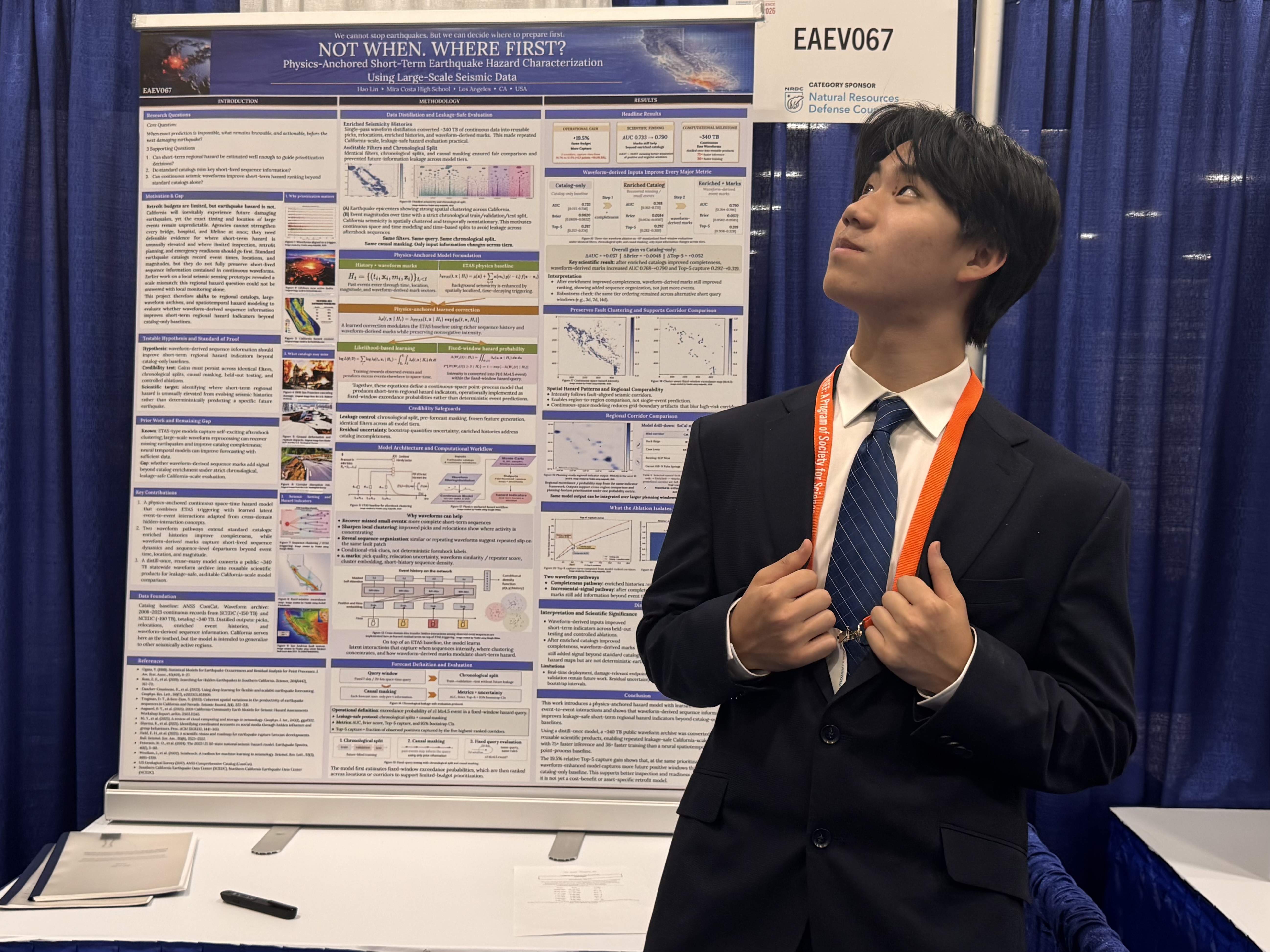 Mira Costa Student, Hao Lin, Earns International Science Fair Award for Earthquake Research