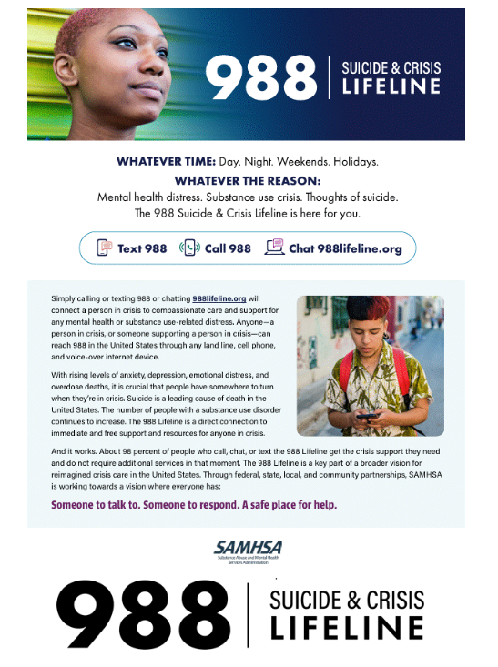988 Suicide & Crisis Lifeline Graphic
